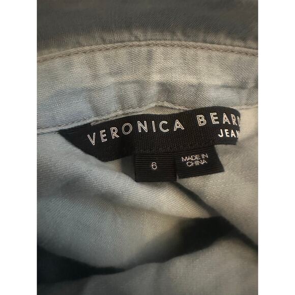 Women 6 Veronica Beard Jeans Denim Chambray Shirt Top Blouse Ruched Snap Button - Picture 6 of 6
